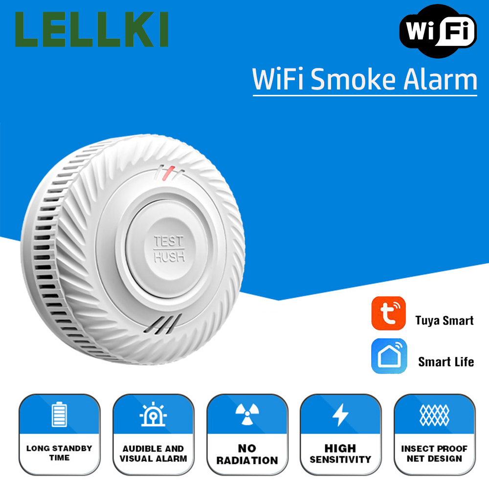 Smart Smoke Detector - LELLKI WiFi Smoke Detector Long Battery