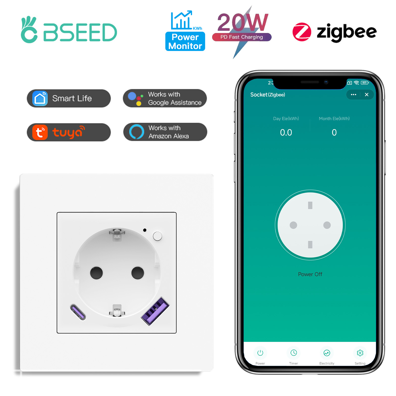 BSEED Smart Socket Zigbee E-Se - Smart Wall Socket recension och pris