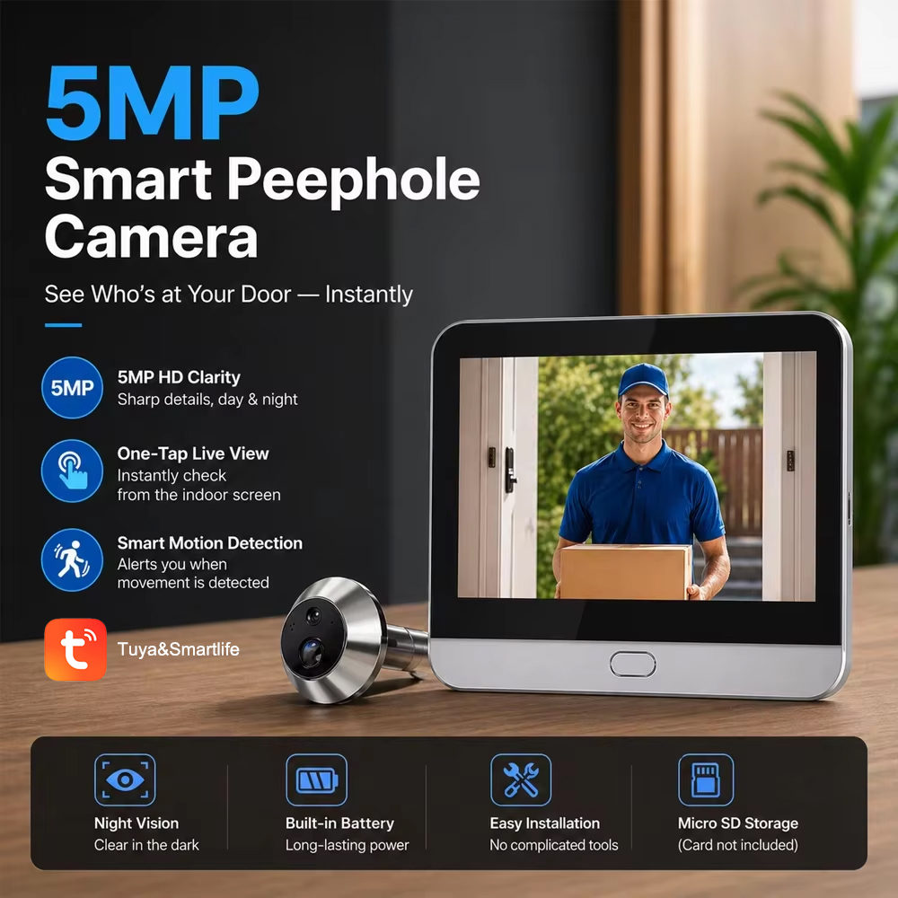 Smart 5MP Audio Record Peephol - Smart Home Video Doorbell App recension och pris