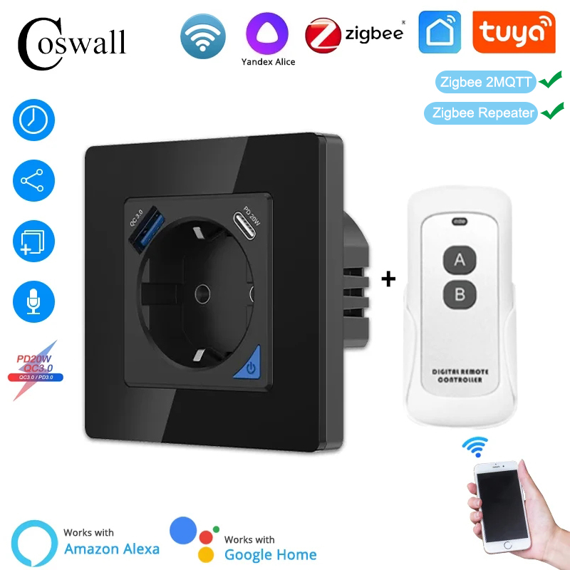 Coswall Alice Glass Zigbee Tuy - Smart Wall Socket recension och pris