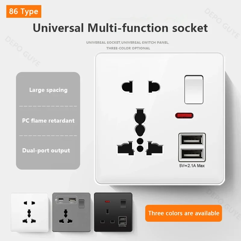 Universal 5-pin Dual USB charg - Smart Wall Socket recension och pris